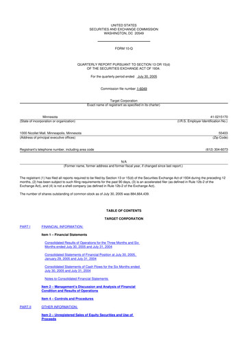 Miniature Target 10-Q Rapport trimestriel  