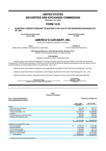 Thumbnail America's Car-Mart 10-Q Quarterly Report FY 