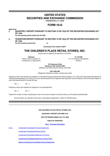 Thumbnail The Children's Place
 10-Q Quarterly Report FY 