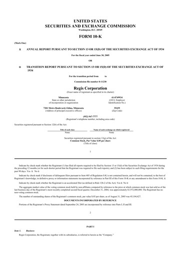 Thumbnail Regis Corporation
 10-K Annual Report 