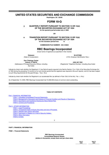 Thumbnail RBC Bearings 10-Q Quarterly Report FY 