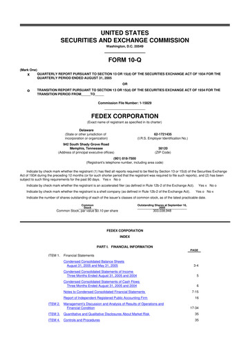 Thumbnail FedEx 10-Q Quarterly Report FY 