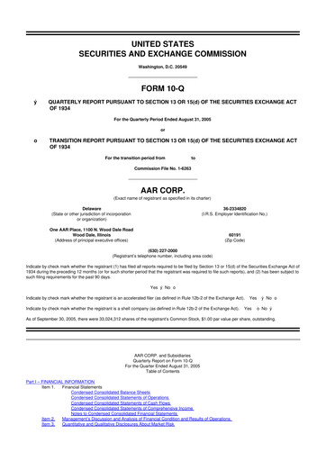 Thumbnail AAR 10-Q Quarterly Report FY 