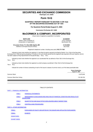 Thumbnail McCormick & Company
 10-Q Quarterly Report FY 