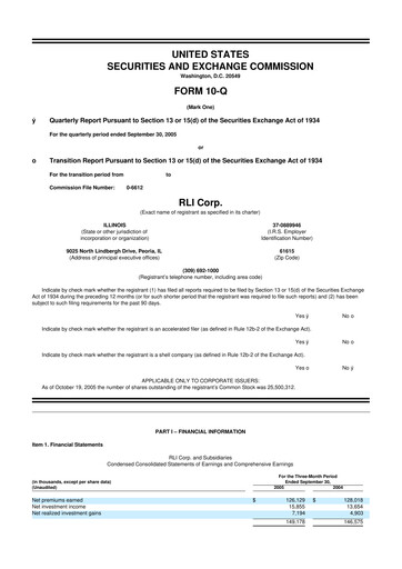 Thumbnail RLI Corp.
 10-Q Quarterly Report FY 