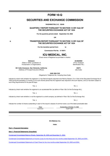 Thumbnail ICU Medical
 10-Q Quarterly Report FY 