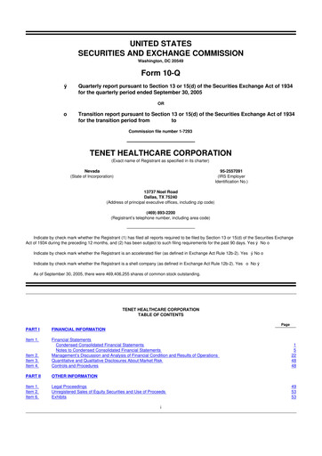 Thumbnail Tenet Healthcare 10-Q Quarterly Report FY 