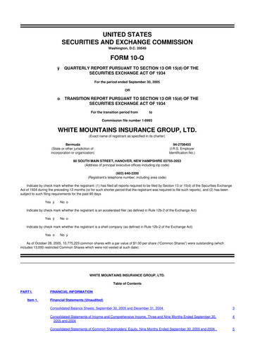 Miniature White Mountains Insurance Group 10-Q Rapport trimestriel  
