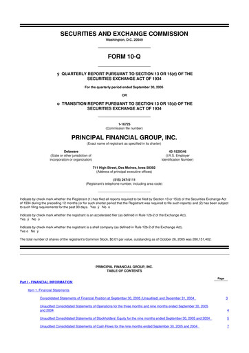 Thumbnail Principal Financial Group 10-Q Quarterly Report FY 