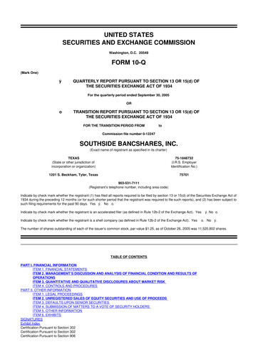 Miniature Southside Bancshares 10-Q Rapport trimestriel  
