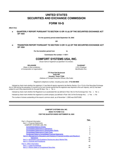 Thumbnail Comfort Systems USA 10-Q Quarterly Report FY 