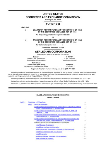 Thumbnail Sealed Air
 10-Q Quarterly Report FY 