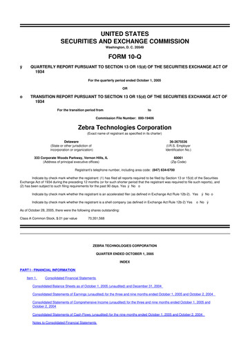 Miniature Zebra Technologies 10-Q Rapport trimestriel  