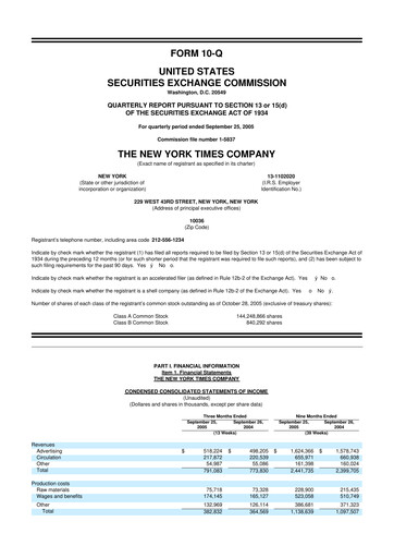 Thumbnail New York Times 10-Q Quarterly Report FY 