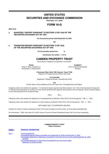 Vorschaubild Camden Property Trust
 10-Q Quartalsbericht  