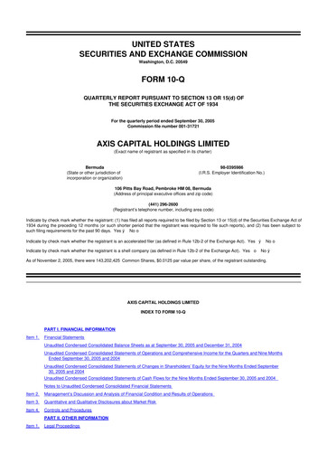 Miniature AXIS Capital
 10-Q Rapport trimestriel  