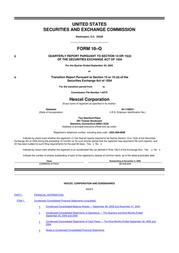Thumbnail Hexcel
 10-Q Quarterly Report FY 