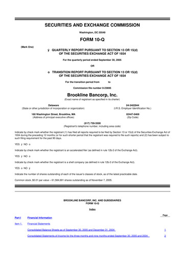 Thumbnail Brookline Bancorp 10-Q Quarterly Report FY 