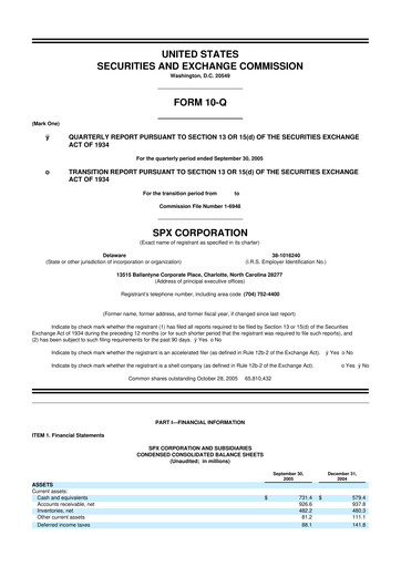Miniature SPX Technologies 10-Q Rapport trimestriel  