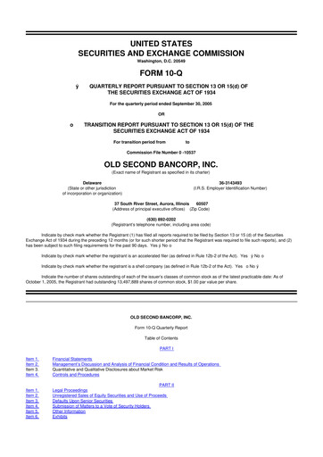 Thumbnail Old Second Bancorp 10-Q Quarterly Report FY 