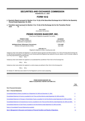 Thumbnail Penns Woods Bancorp 10-Q Quarterly Report FY 
