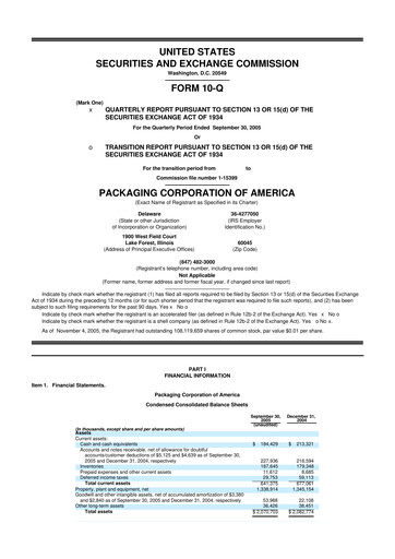 Vorschaubild Packaging Corporation of America
 10-Q Quartalsbericht  