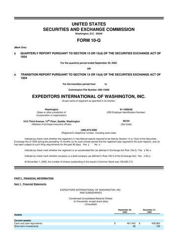 Thumbnail Expeditors International 10-Q Quarterly Report FY 