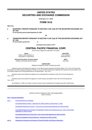 Thumbnail Central Pacific Financial 10-Q Quarterly Report FY 