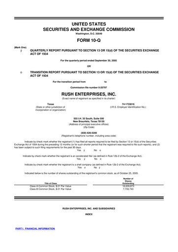 Miniature Rush Enterprises
 10-Q Rapport trimestriel  