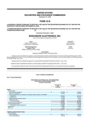 Thumbnail Benchmark Electronics
 10-Q Quarterly Report FY 