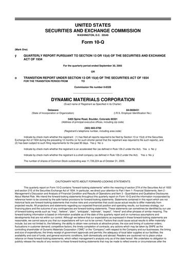 Miniature DMC Global 10-Q Rapport trimestriel  