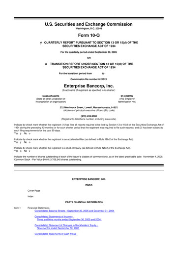 Thumbnail Enterprise Bancorp 10-Q Quarterly Report FY 