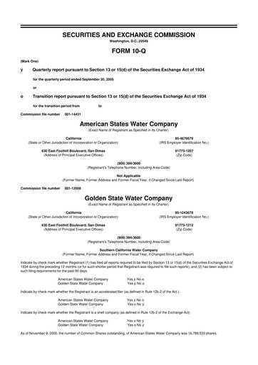 Thumbnail American States Water
 10-Q Quarterly Report FY 