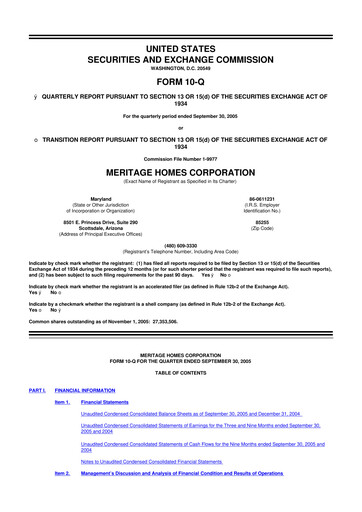 Thumbnail Meritage Homes 10-Q Quarterly Report FY 