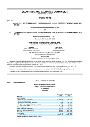 Miniature Affiliated Managers Group 10-Q Rapport trimestriel  