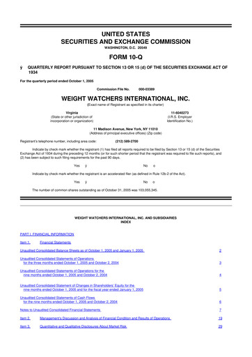 Thumbnail Weight Watchers 10-Q Quarterly Report FY 