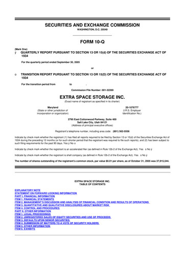 Miniature Extra Space Storage
 10-Q Rapport trimestriel  