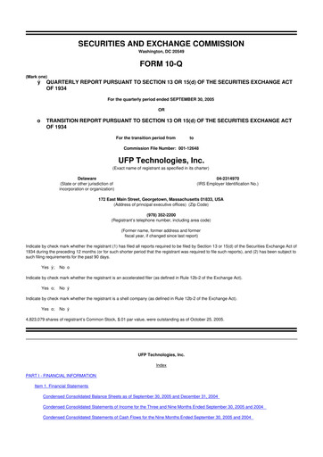 Thumbnail UFP Technologies
 10-Q Quarterly Report FY 