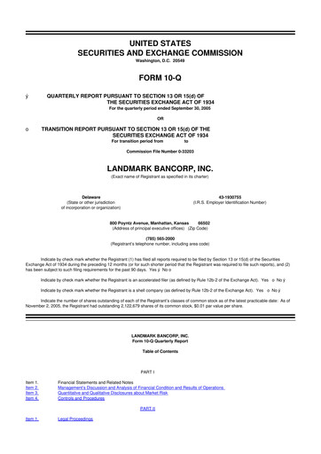 Miniature Landmark Bancorp 10-Q Rapport trimestriel  