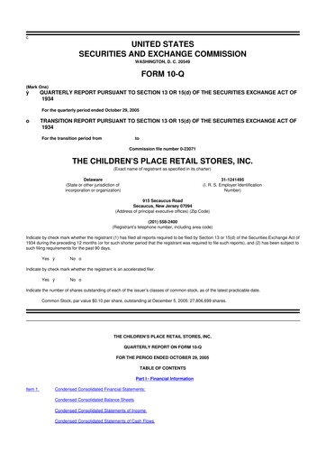 Thumbnail The Children's Place
 10-Q Quarterly Report FY 