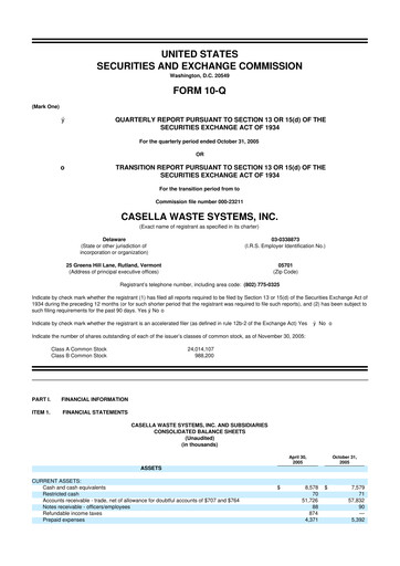 Thumbnail Casella Waste Systems
 10-Q Quarterly Report FY 