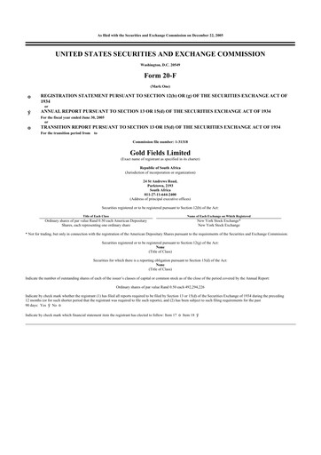 Thumbnail Gold Fields
 20-F Annual Report 