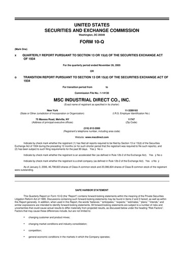 Thumbnail MSC Industrial Direct 10-Q Quarterly Report FY 