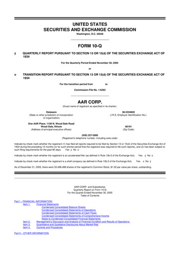 Thumbnail AAR 10-Q Quarterly Report FY 