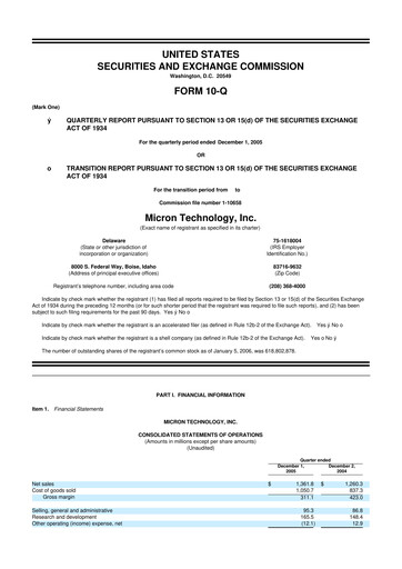 Thumbnail Micron Technology 10-Q Quarterly Report FY 