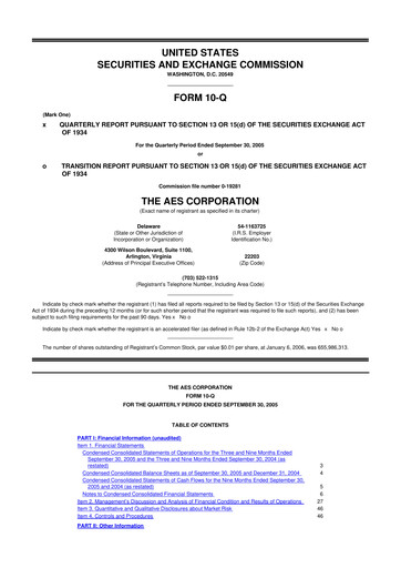 Miniature AES 10-Q Rapport trimestriel  