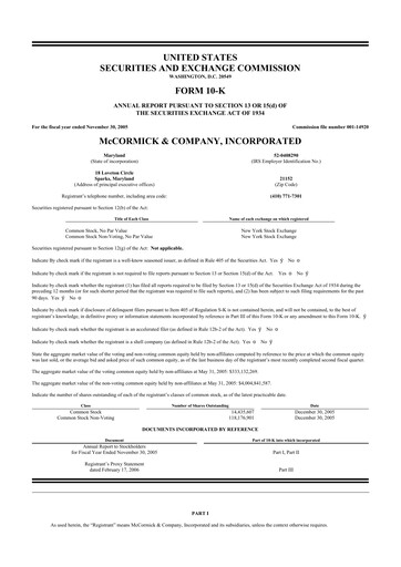 Miniature McCormick & Company
 10-K Rapport annuel 