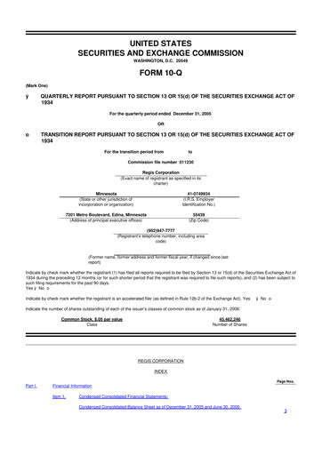 Thumbnail Regis Corporation
 10-Q Quarterly Report FY 