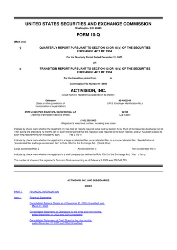 Thumbnail Activision Blizzard 10-Q Quarterly Report FY 