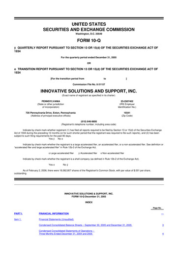 Thumbnail Innovative Solutions and Support 10-Q Quarterly Report FY 